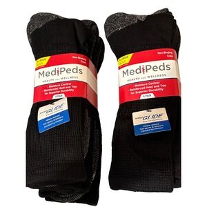 MedPeds Mens 8 Pair Non-Binding Crew Socks Black XL 12-15 NanoGLIDE 8610 NWT